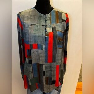 Anthropologie Conditions Apply Tunic, size S, multicolor square print, pockets‌‍